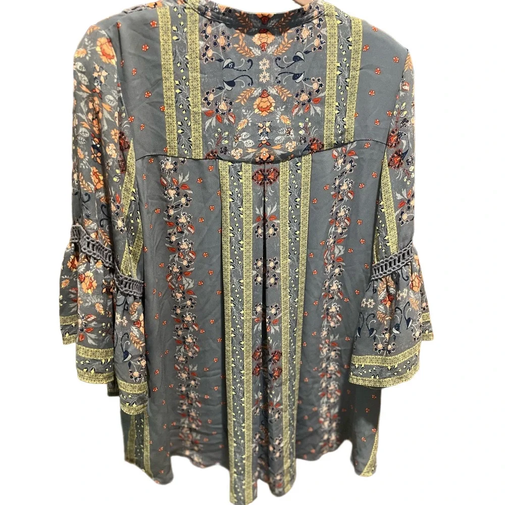 Knox Rose Blue Floral Boho Peasant Blouse - Picture 7 of 7